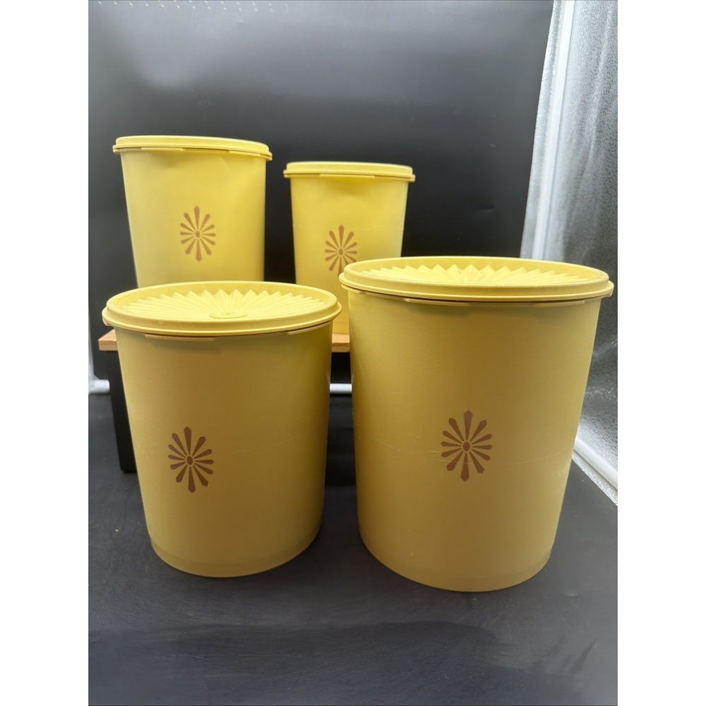 Vintage Yellow Tupperware Servalier Canisters Set of 4 with Lids